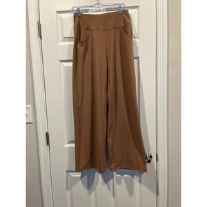 Esoft Womens Wide Leg Yoga Pants Tan Brown High Waisted Activewear Trouse Size M